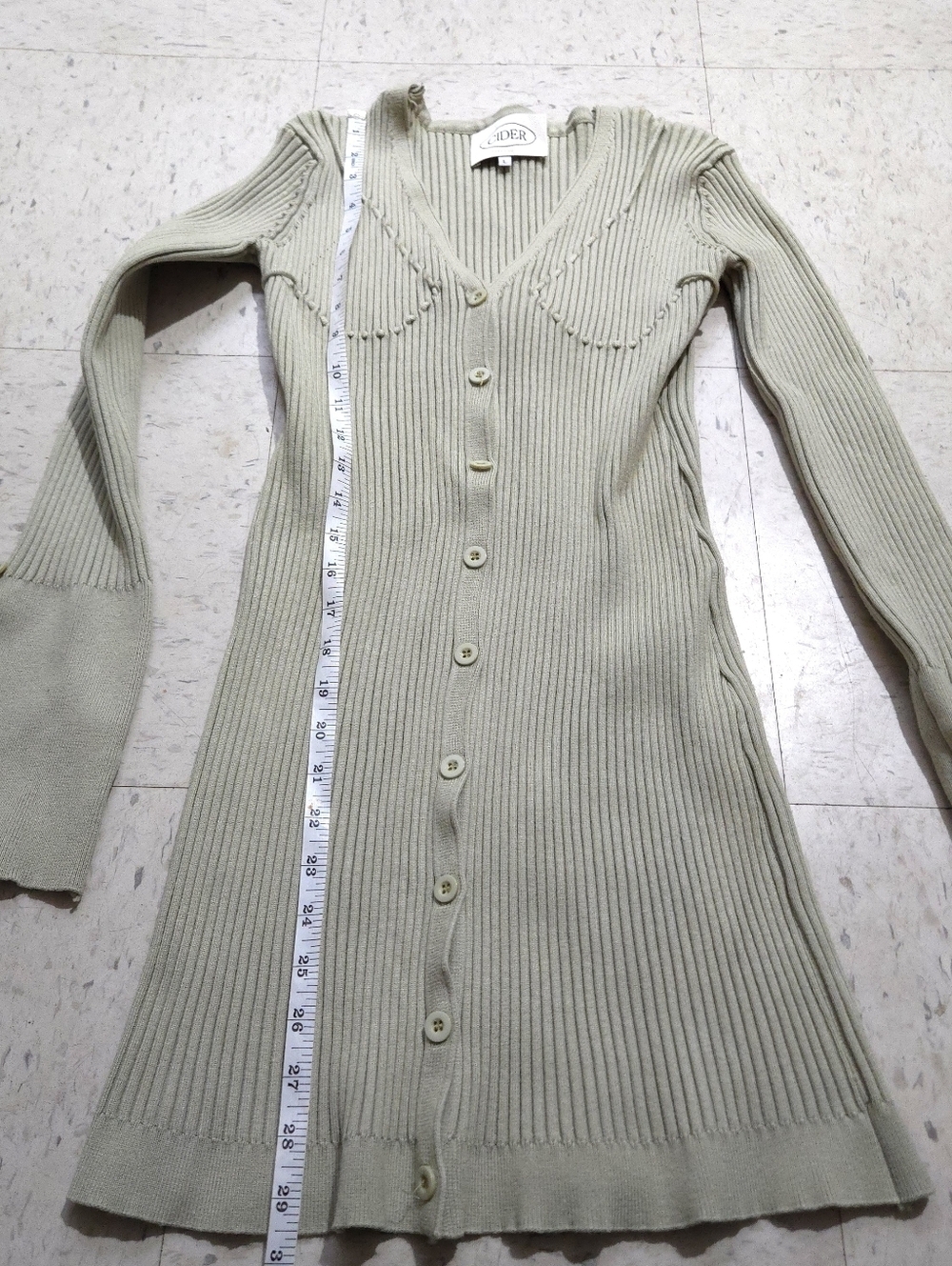 Cider | Ribbed V-Neck Cardigan Mini Dress Sage Green - Picture 6 of 7